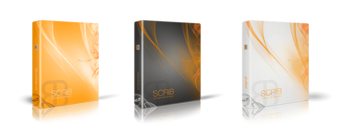 Cutii de produs SCRIB – edițiile Professional, Enterprise și Payroll ale aplicației desktop pentru HR și salarizare